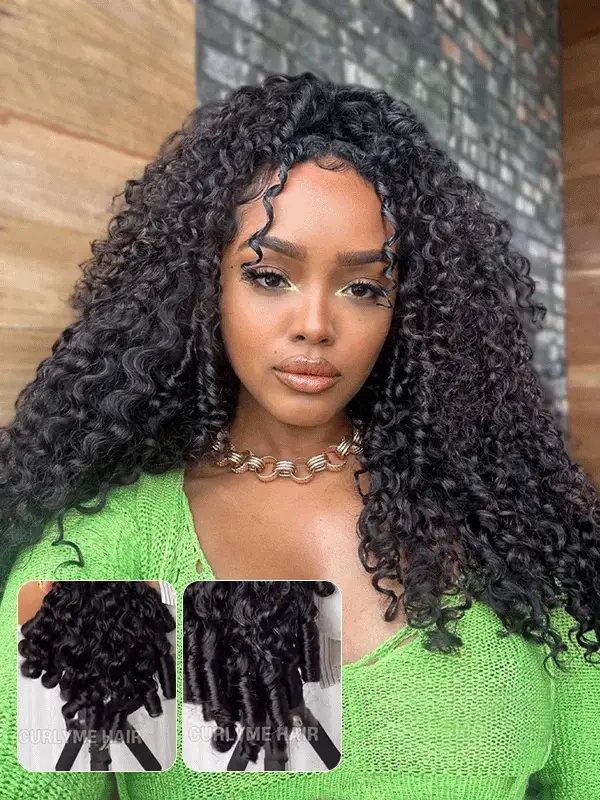 CurlyMe 3 In 1 Half Wig Burmese Curly Glueless Install Half Wig With Adjustable String Beginner Friendly