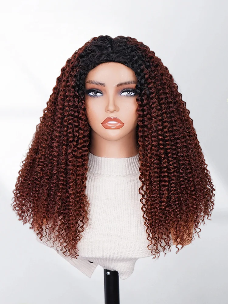 CurlyMe 3 IN 1 Reddish Brown Kinky Curly Half Wig with Black Roots-Glueless & Beginner Friendly - Image 2