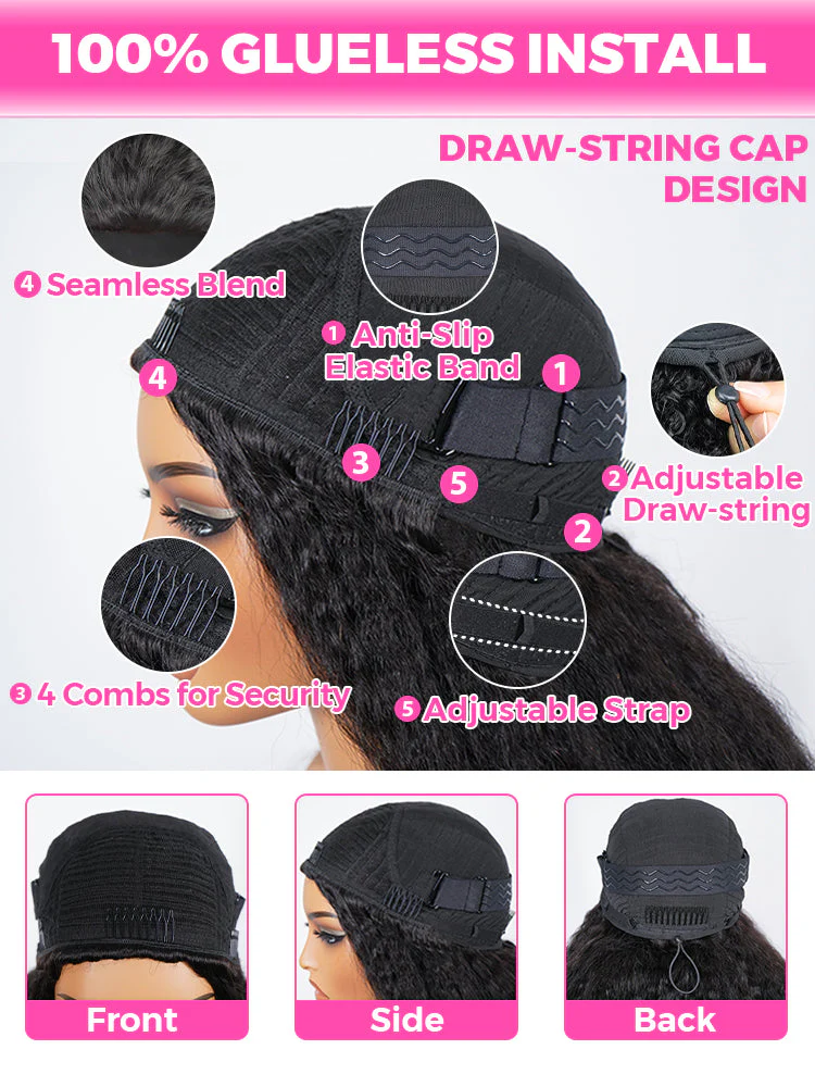 CurlyMe 3 IN 1 Reddish Brown Kinky Curly Half Wig with Black Roots-Glueless & Beginner Friendly - Image 6