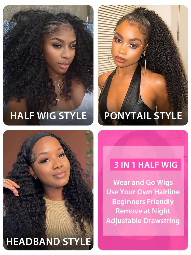 CurlyMe 3 IN 1 Reddish Brown Kinky Curly Half Wig with Black Roots-Glueless & Beginner Friendly - Image 9
