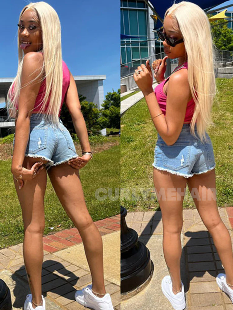 CurlyMe 613 Blonde Straight Hair 3 Bundles With 13x4 Lace Frontal - Image 2