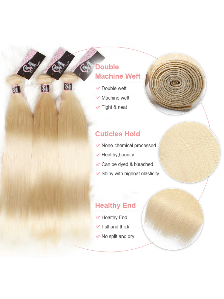 CurlyMe 613 Blonde Straight Hair 3 Bundles With 13x4 Lace Frontal - Image 4