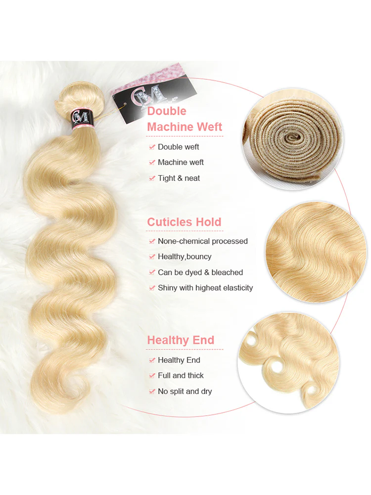 CurlyMe 613 Blonde Virgin Human Hair Body Wave 3 Bundles With 4x4 Closure - Image 3