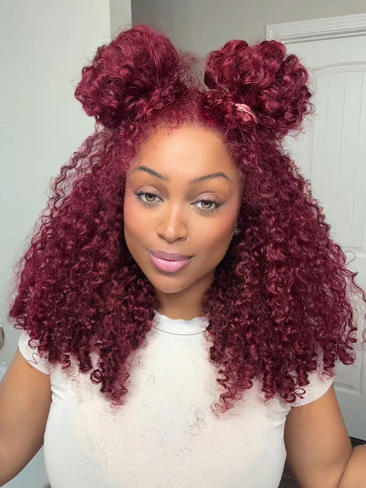 CurlyMe 99J Burgundy Color Burmese Curly Glueless Wig Pre Cut 9x6 Lace Snug Fit Wear Go Glueless Wig - Image 4
