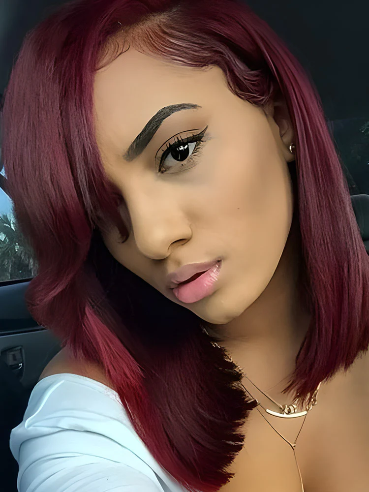 CurlyMe 99J Burgundy Color Bob Wigs Straight Short Cut Hair 13x4 Lace Front Wigs Pre Plucked - Image 5