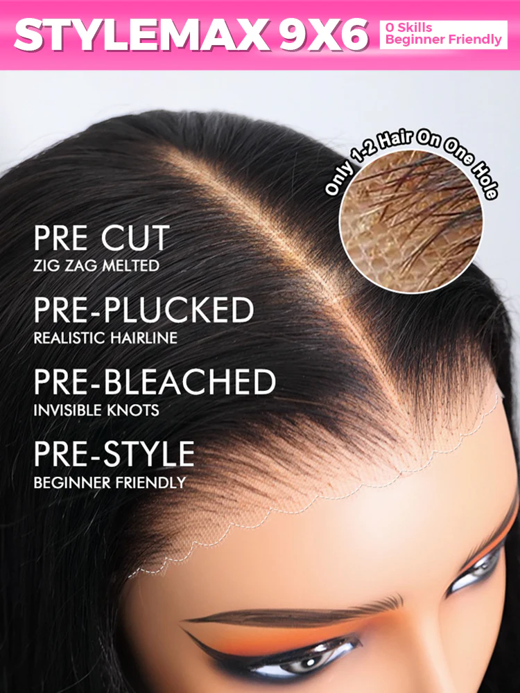 CurlyMe Pre-cut 9x6 Tpart Wear Go Layered Cut Bob Yaki Straight Wig Natural Black Deep Part Lace Glueless Wig - Image 10