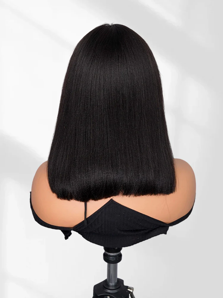 CurlyMe Pre-cut 9x6 Tpart Wear Go Layered Cut Bob Yaki Straight Wig Natural Black Deep Part Lace Glueless Wig - Image 4