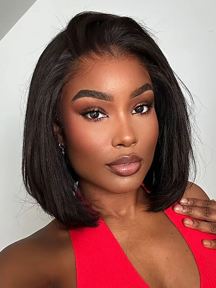 CurlyMe Pre-cut 9x6 Tpart Wear Go Layered Cut Bob Yaki Straight Wig Natural Black Deep Part Lace Glueless Wig - Image 6