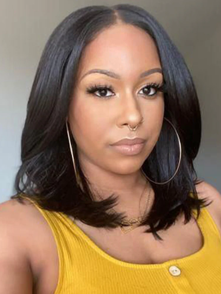 CurlyMe Pre-cut 9x6 Tpart Wear Go Layered Cut Bob Yaki Straight Wig Natural Black Deep Part Lace Glueless Wig - Image 7