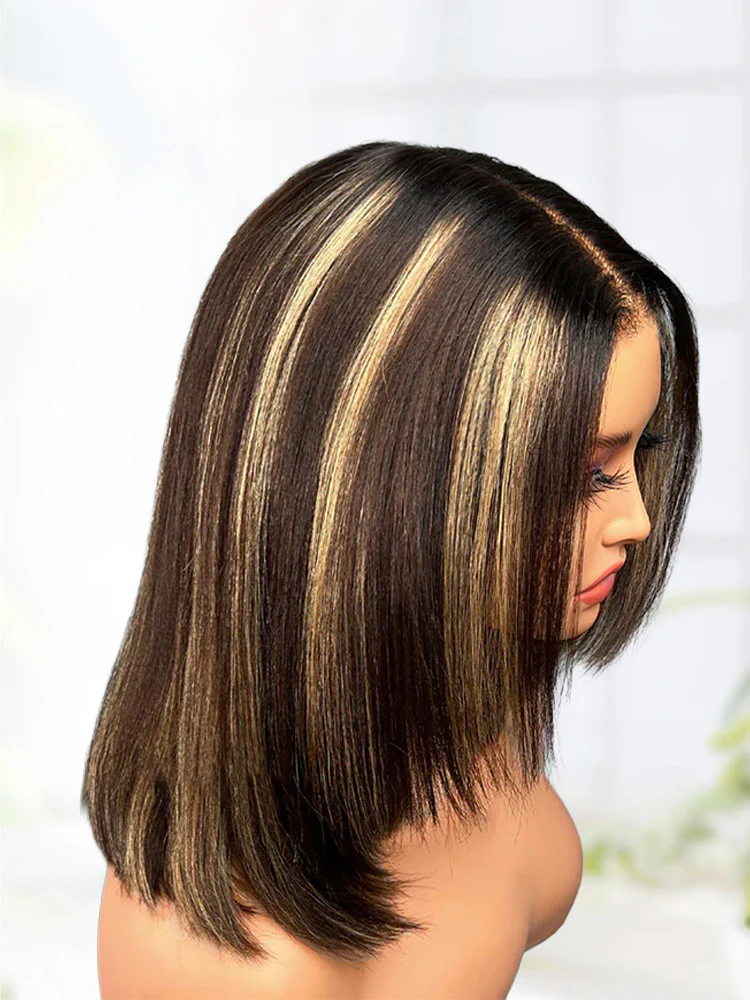 CurlyMe Highlight Brown Color 9x6 Tpart Yaki Straight Wear Go Layered Cut Bob Glueless Wig Flexible Fit Draw-string - Image 5