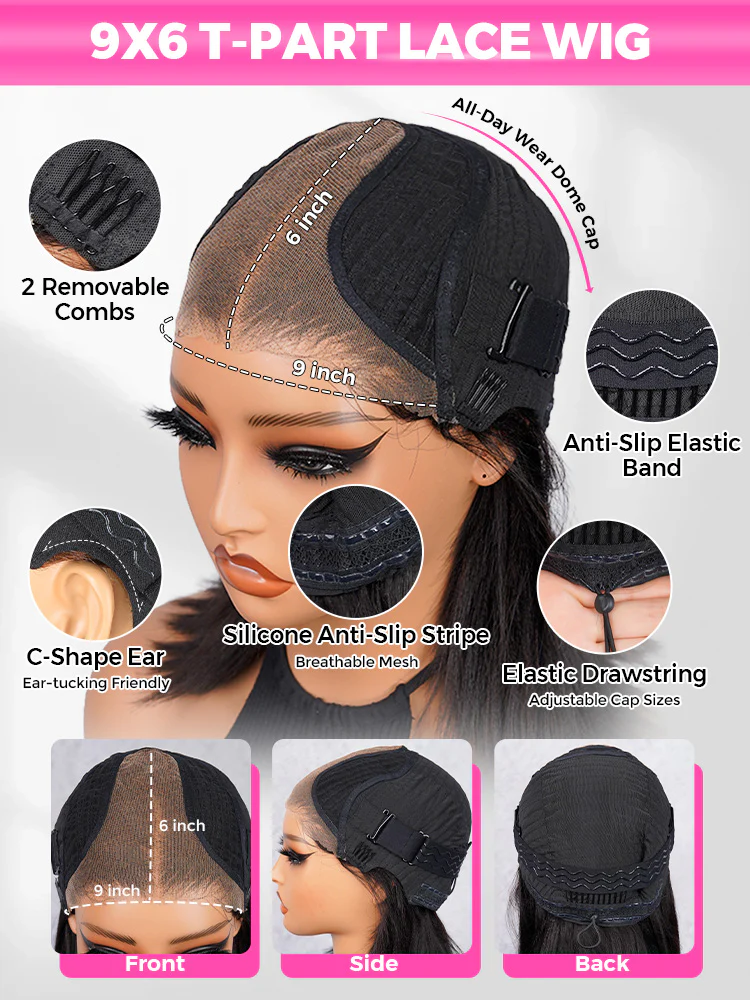 CurlyMe Highlight Brown Color 9x6 Tpart Yaki Straight Wear Go Layered Cut Bob Glueless Wig Flexible Fit Draw-string - Image 6