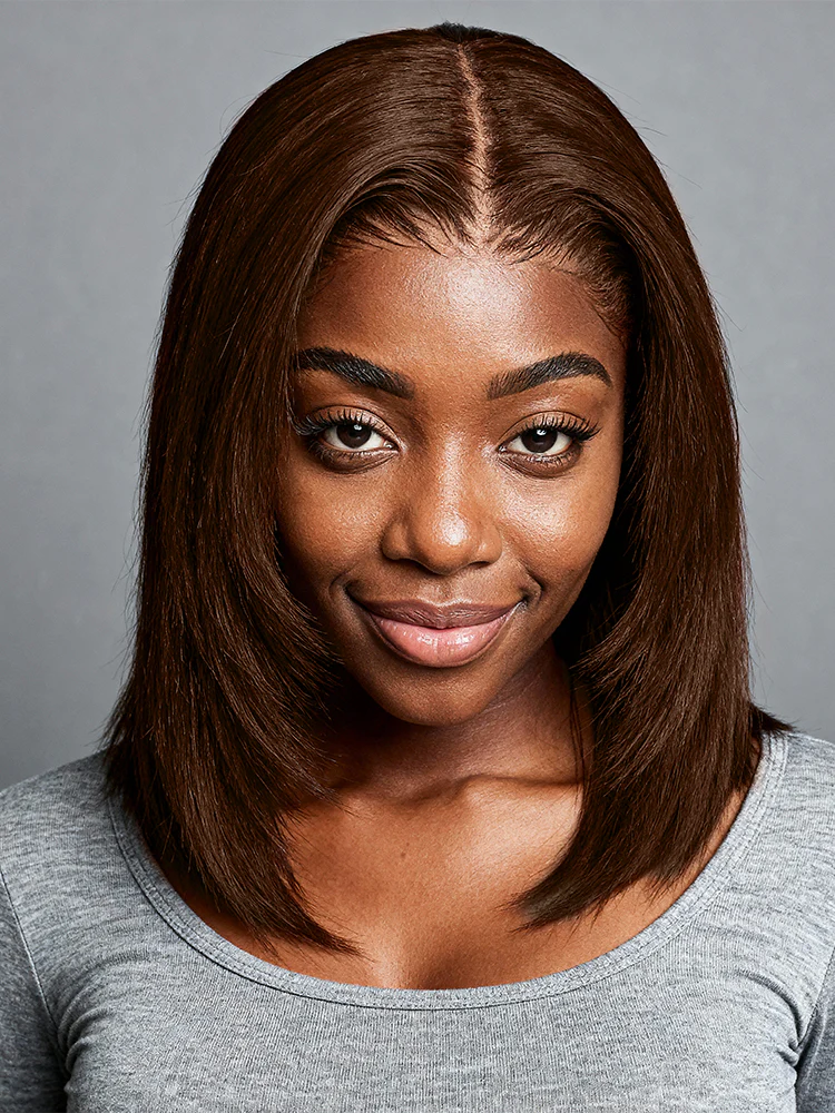 CurlyMe Mocha Mousse Color Yaki Straight 9x6 Tpart Wear Go Layered Cut Bob Glueless Wig Flexible Fit Draw-string - Image 3