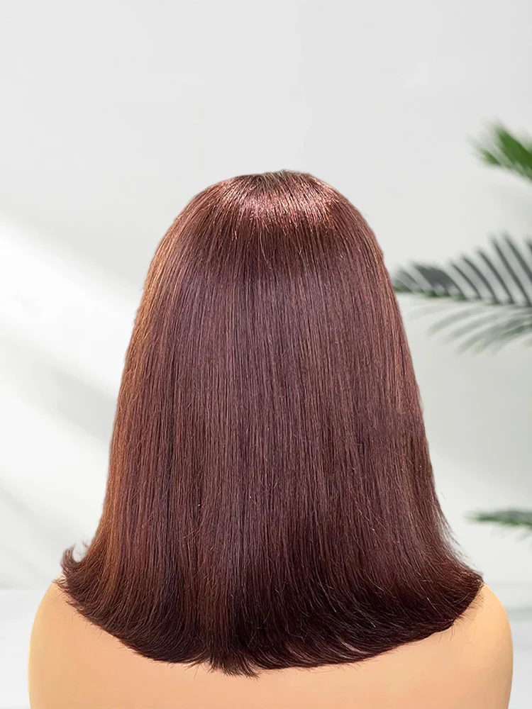 CurlyMe 9x6 Tpart Wear Go Layered Cut Reddish Brown Yaki Straight Bob Wig Deep Part Lace Glueless Wig - Image 4