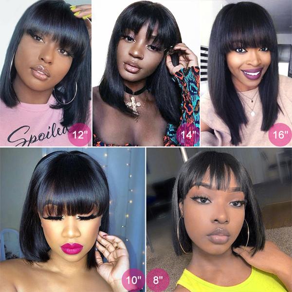 CurlyMe Silk Straight Hair Non Lace Glueless Bob Wig With Bangs - Image 8