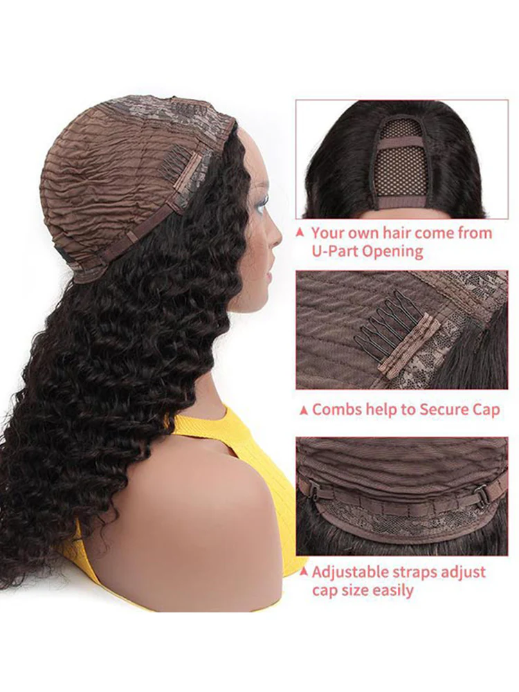CurlyMe Deep Wave 180% Density U part Wig Human Hair Glueless No Lace Wig - Image 5