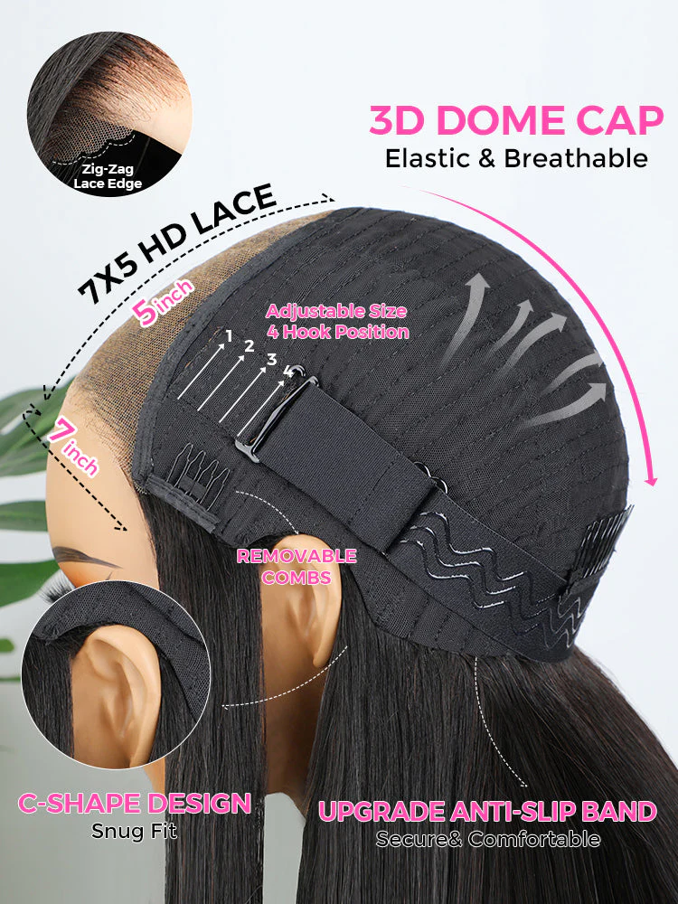 CurlyMe Wear Go Blow Out Straight Bob 7x5 HD Lace Glueless Wig Pre-Bleached Tiny Knots - Image 7