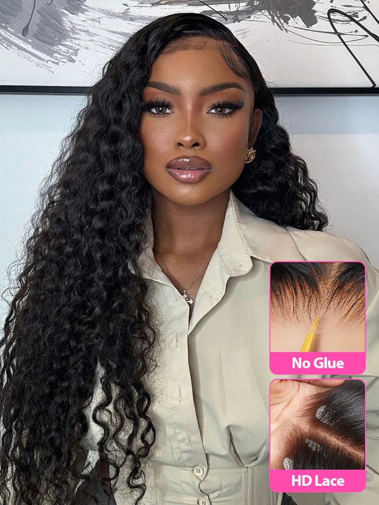 CurlyMe Water Wave Hair 13x4 Transparent Lace Front Wig Pre Plucked - Image 11