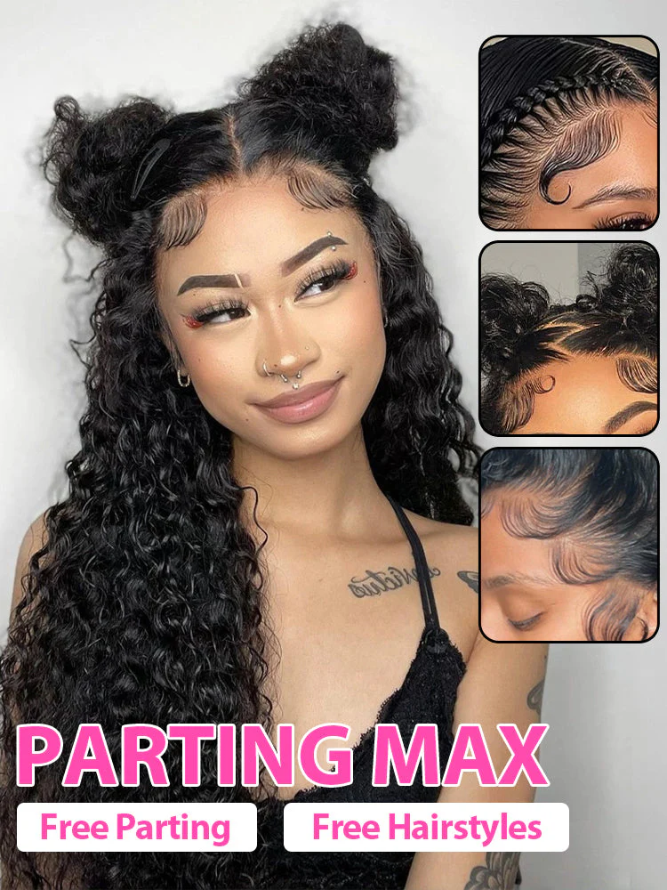 CurlyMe Water Wave Hair 13x4 Transparent Lace Front Wig Pre Plucked - Image 5