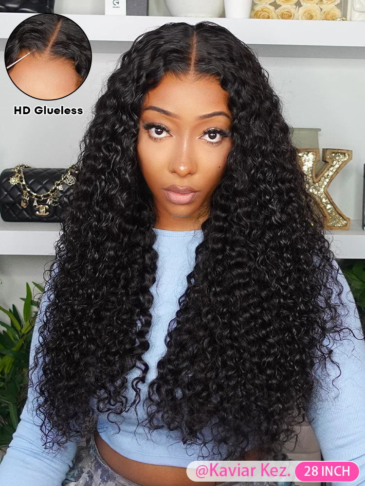 CurlyMe Water Wave Hair 13x4 Transparent Lace Front Wig Pre Plucked - Image 8