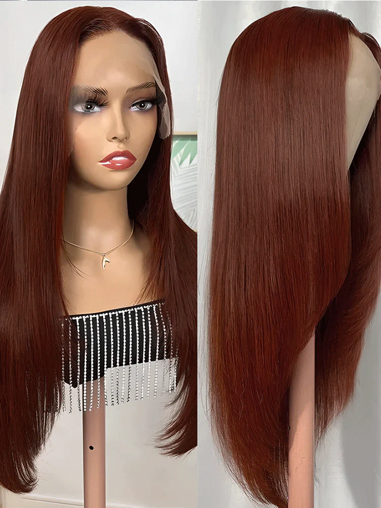 CurlyMe Reddish Brown Color Straight Hair 13x4 Lace Front Wigs Pre Plucked - Image 5
