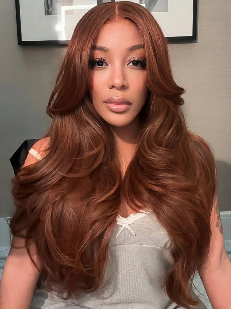 CurlyMe Copper Brown Body Wave Wear Go Glueless 7x5 Lace Wigs Human Hair Wigs - Image 4