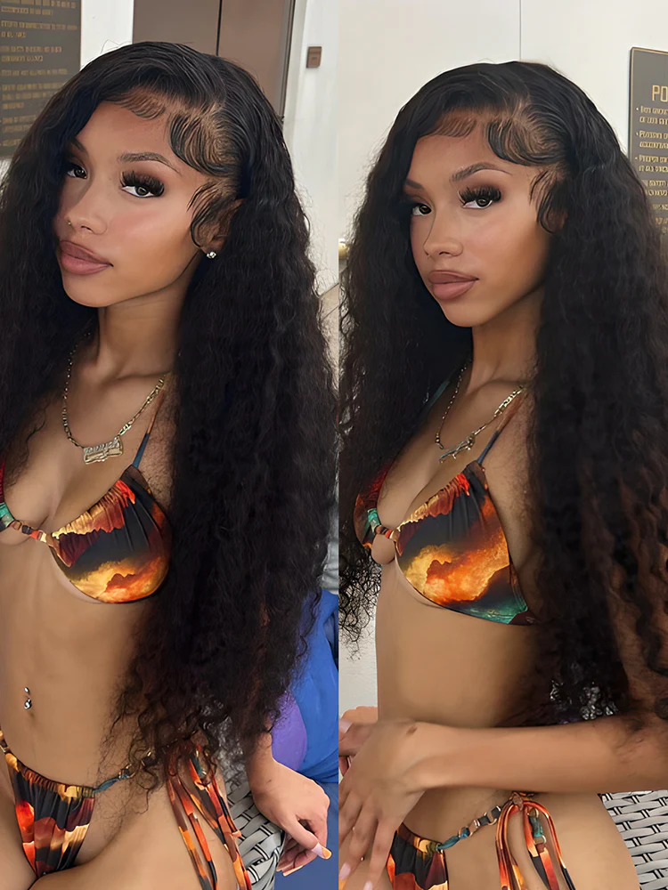 CurlyMe Deep Wave Hair Pre-bleached 13x4 Swiss HD Lace Front Wigs Pre Plucked - Image 3