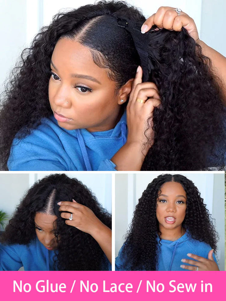 CurlyMe Kinky Curly V Part Wig Human Hair Glueless Wig Pre-plucked - Image 3
