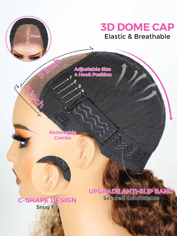 CurlyMe Wear Go Glueless Balayage Highlight Ombre Brown Water Wave Wig Pre-plucked - Image 6