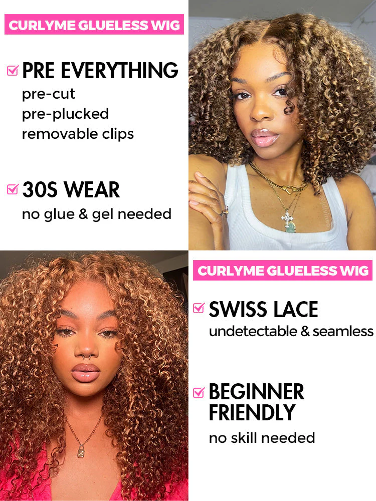 CurlyMe Wear Go Glueless Balayage Highlight Ombre Brown Water Wave Wig Pre-plucked - Image 8