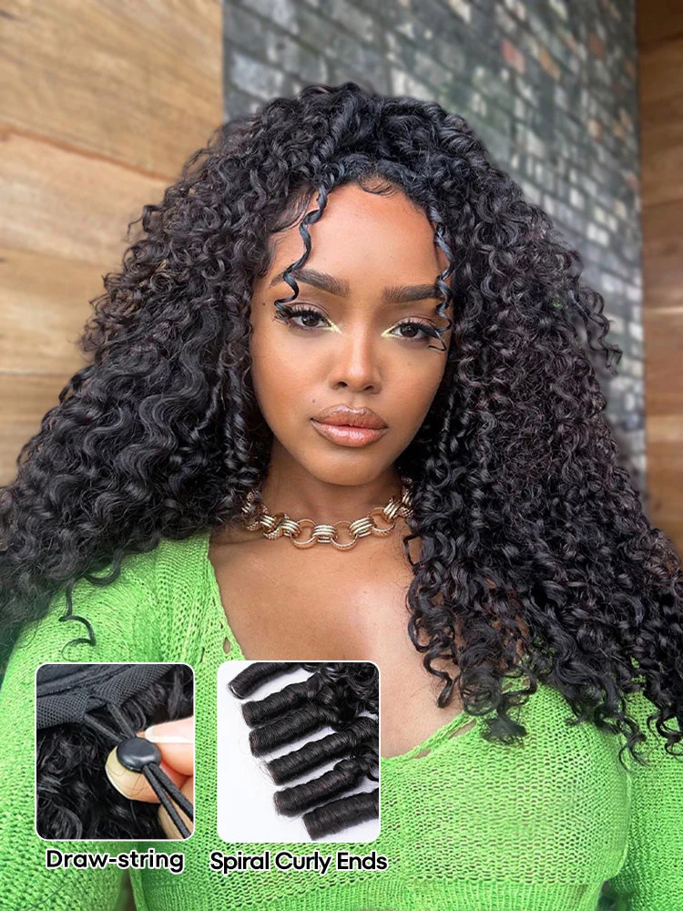 CurlyMe 3 In 1 Half Wig Burmese Curly Glueless Install Half Wig With Adjustable String Beginner Friendly - Image 6