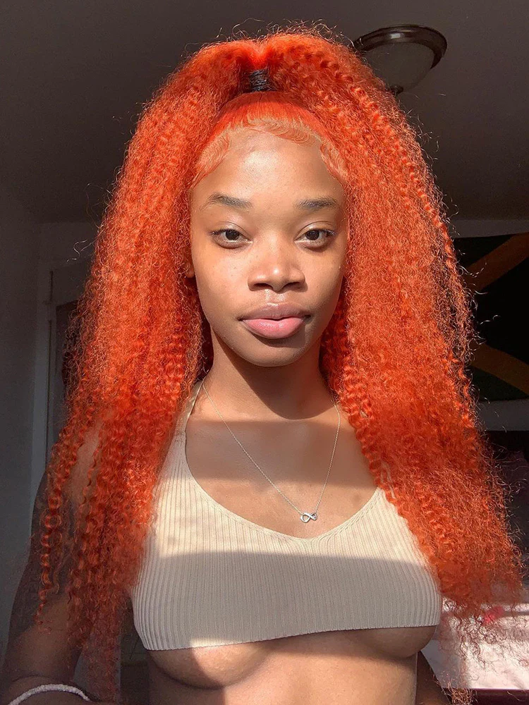 CurlyMe Bright Orange Kinky Curly Hair 13x4 Lace Front Wigs For Women - Image 3
