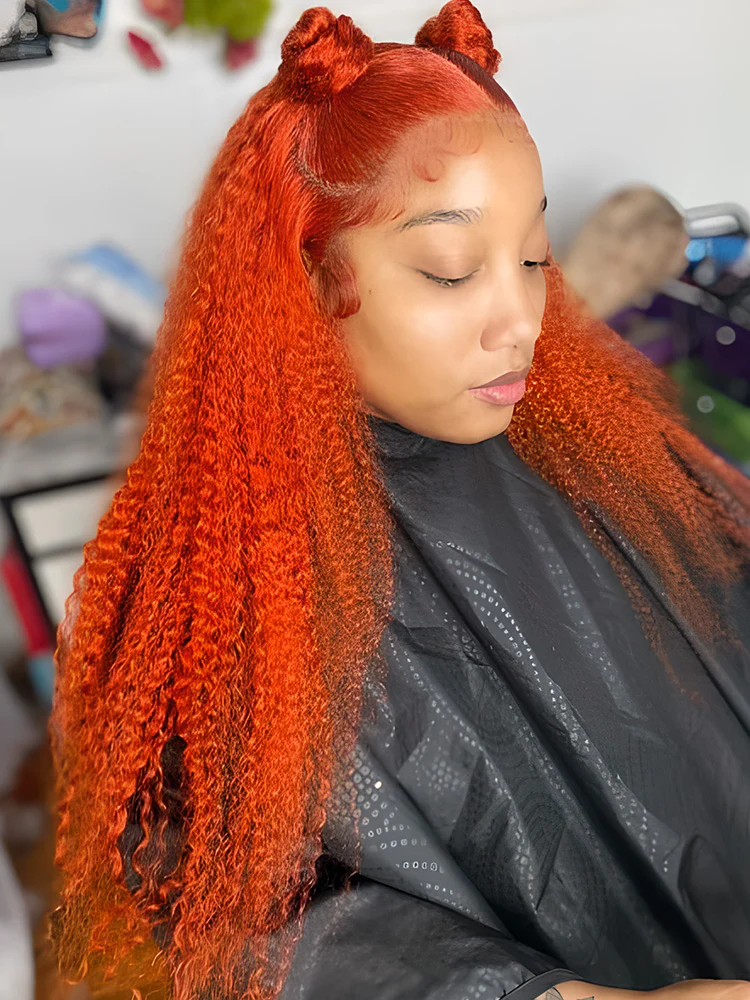 CurlyMe Bright Orange Kinky Curly Hair 13x4 Lace Front Wigs For Women - Image 7