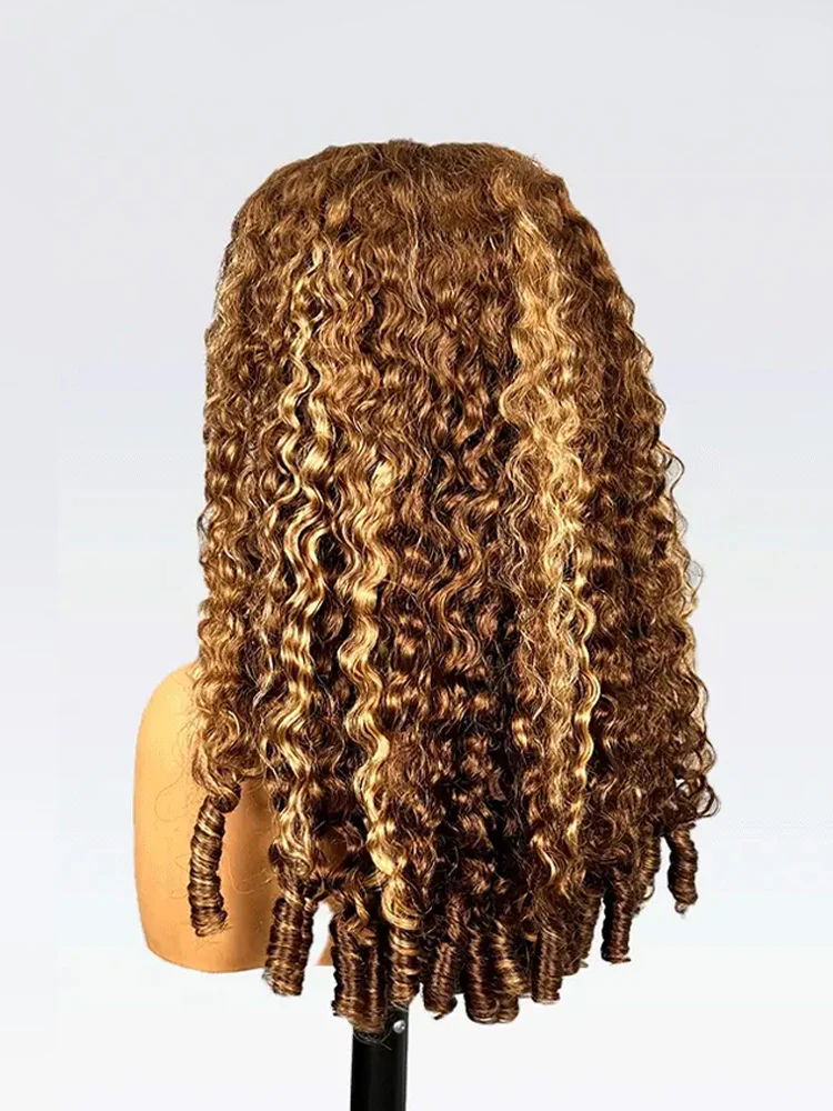 CurlyMe Highlights Ombre Burmese Curly Glueless Wig Pre Cut 9x6 Lace Snug Fit Wear Go Glueless Wig - Image 5