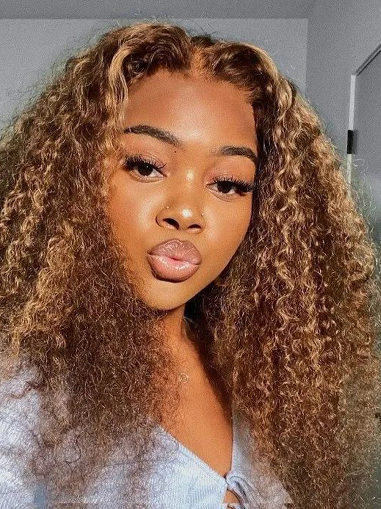 CurlyMe Highlights Ombre Human Hair Wigs Kinky Curly Transparent Lace Wigs Pre plucked - Image 3