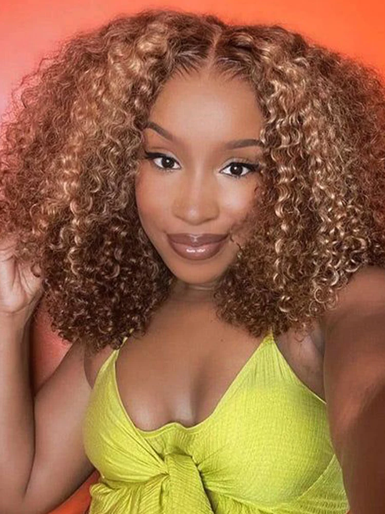 CurlyMe Highlights Ombre Human Hair Wigs Kinky Curly Transparent Lace Wigs Pre plucked - Image 5