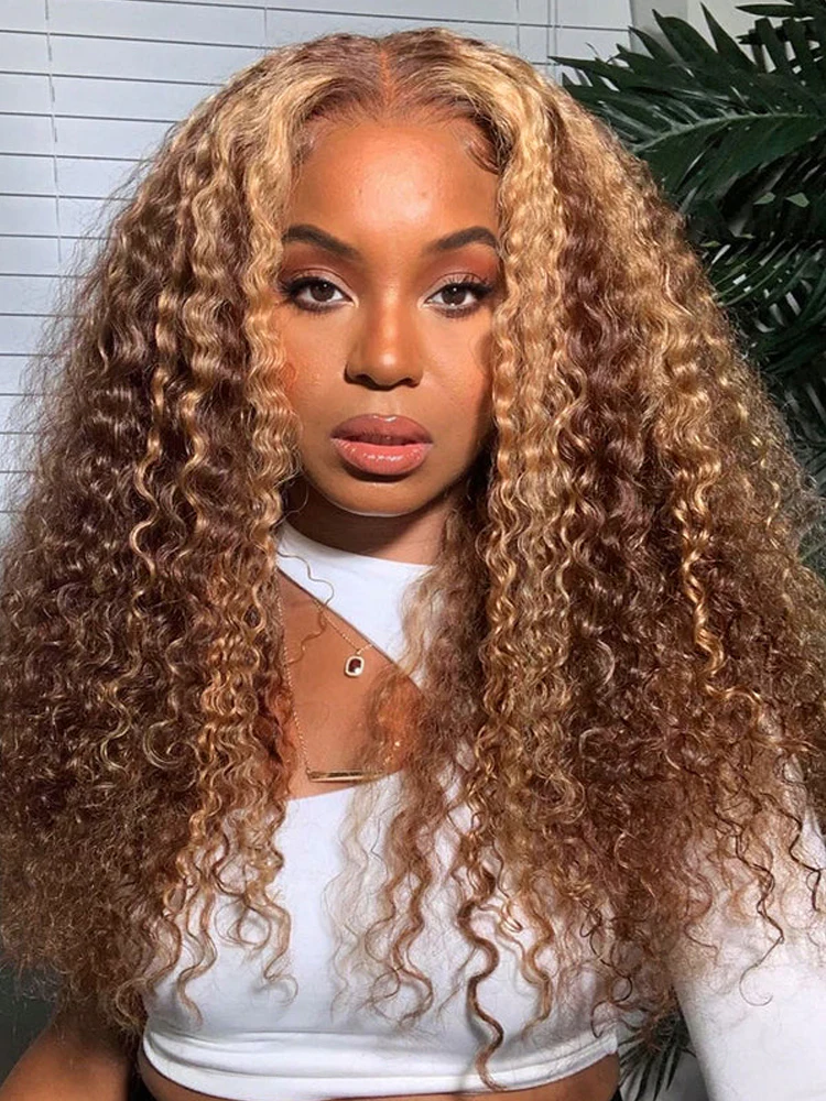 CurlyMe Highlights Ombre Human Hair Wigs Kinky Curly Transparent Lace Wigs Pre plucked - Image 7