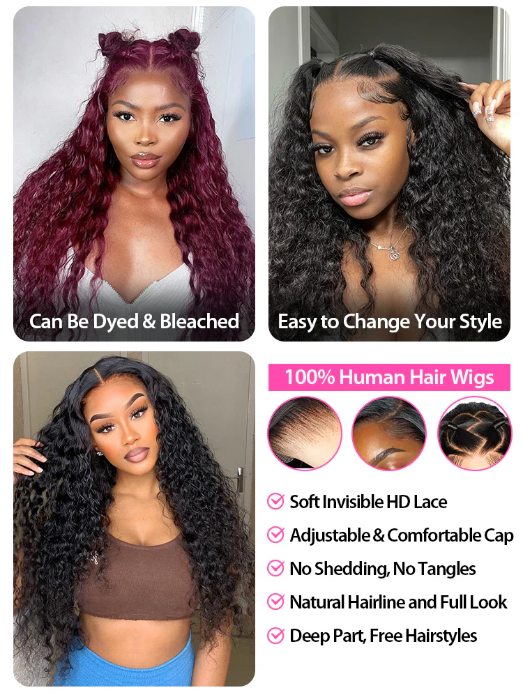 CurlyMe 13x4 Swiss HD Lace Frontal Pre-bleached Water Wave Hair Pre plucked Lace Front Wigs - Image 9