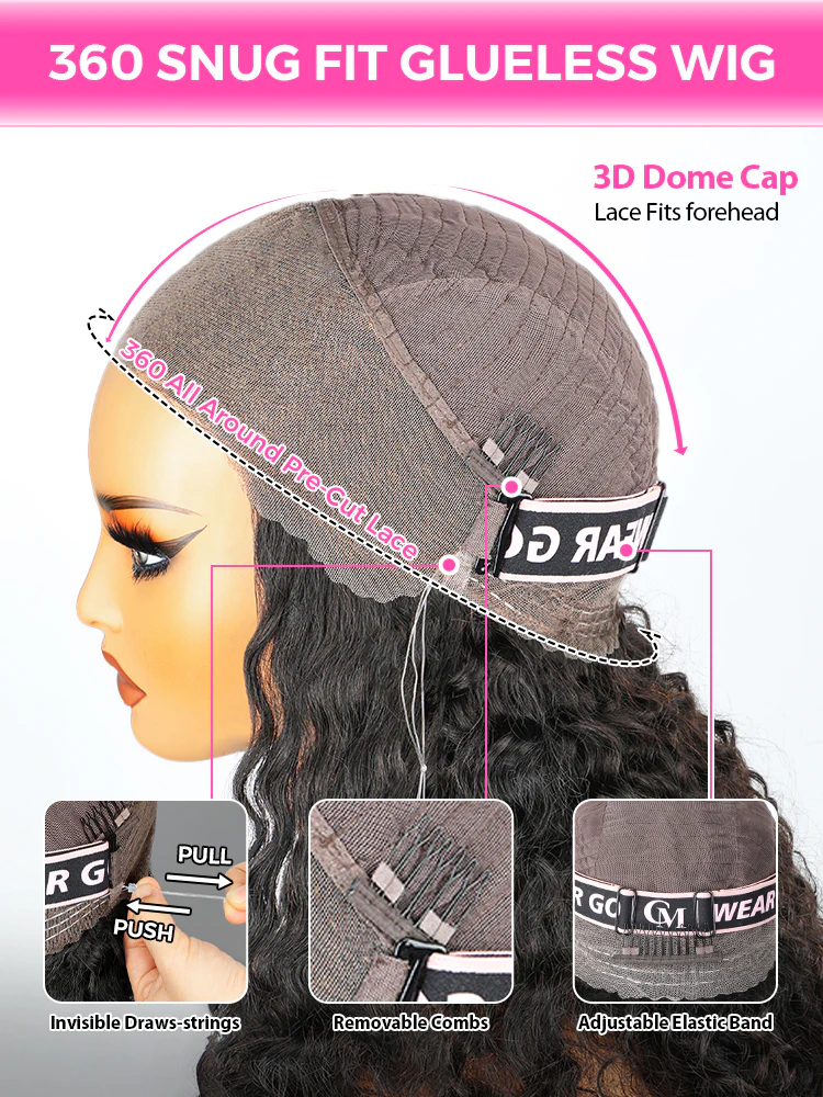 CurlyMe 360 Lace Glueless Wear & Go Pre-Bleached Human Hair Wig – Pre-Cut Lace & Pre-Plucked - Image 9