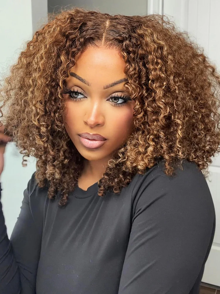 CurlyMe Highlights Ombre Hair Wear Go Glueless Wigs Pre Cut Transparent Lace Wigs