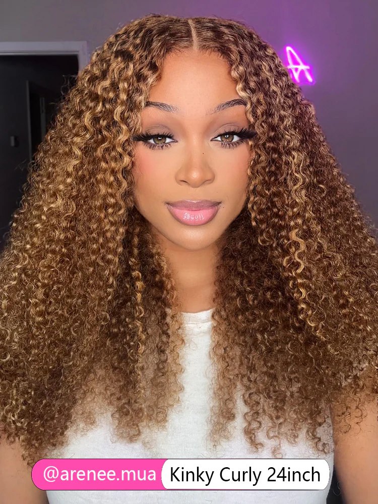 CurlyMe Highlights Ombre Hair Wear Go Glueless Wigs Pre Cut Transparent Lace Wigs - Image 2