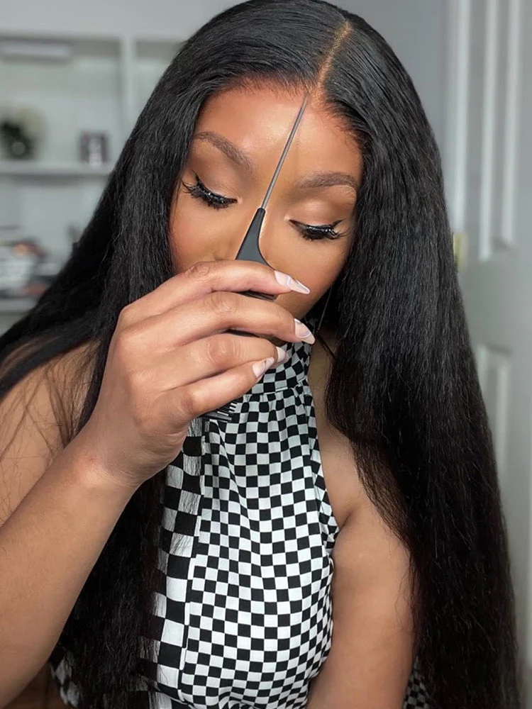 CurlyMe Pre-cut 9x6 Lace M-cap Wear Go Glueless Mini Knots Light Yaki Straight Hair HD Lace Front Wig Pre-plucked - Image 9