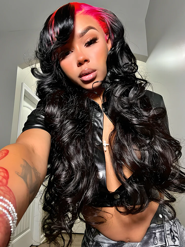 CurlyMe Pink Roots Body Wave Natural Color 13x4 Lace Front Wigs Ombre Hair - Image 3