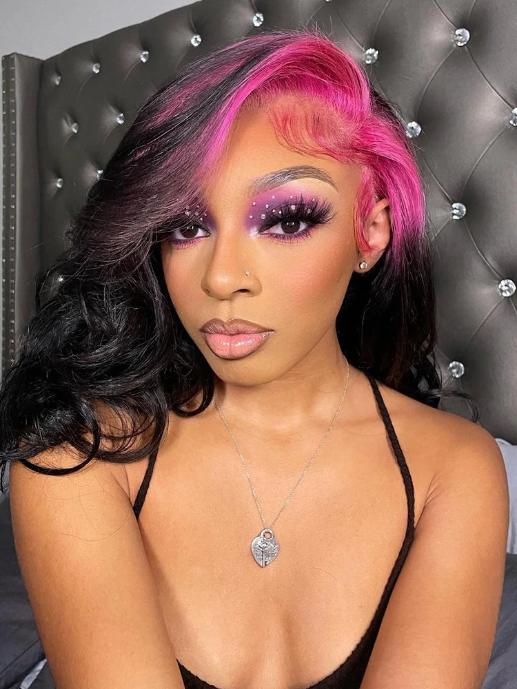 CurlyMe Pink Roots Body Wave Natural Color 13x4 Lace Front Wigs Ombre Hair - Image 4