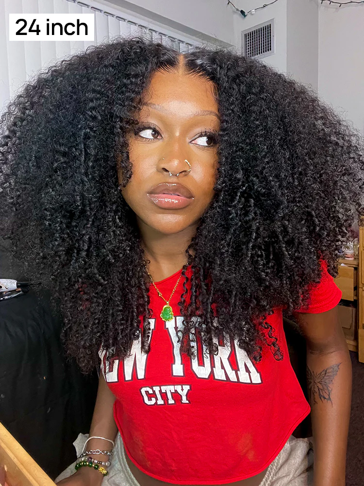 CurlyMe Pre-bleached Wear Go Glueless Afro Kinky Curly Pre-cut HD Lace Wig Pre-plucked - Image 4