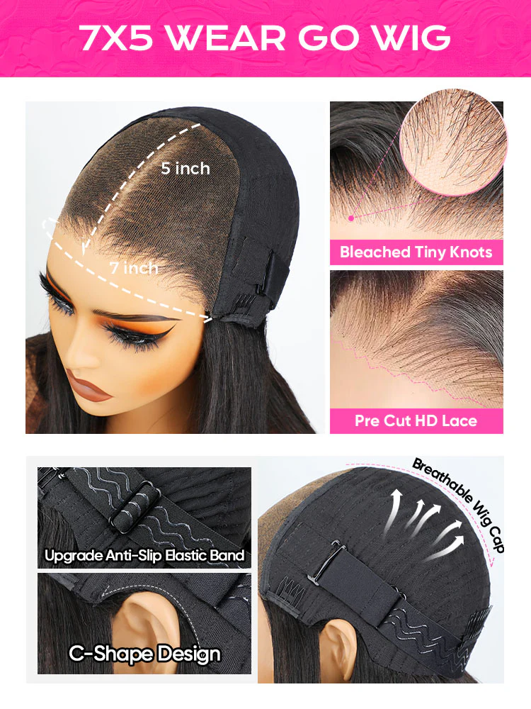 CurlyMe 7x5 HD Lace Glueless Kinky Straight Wig Wear Go Pre Cut Lace Wig - Image 7