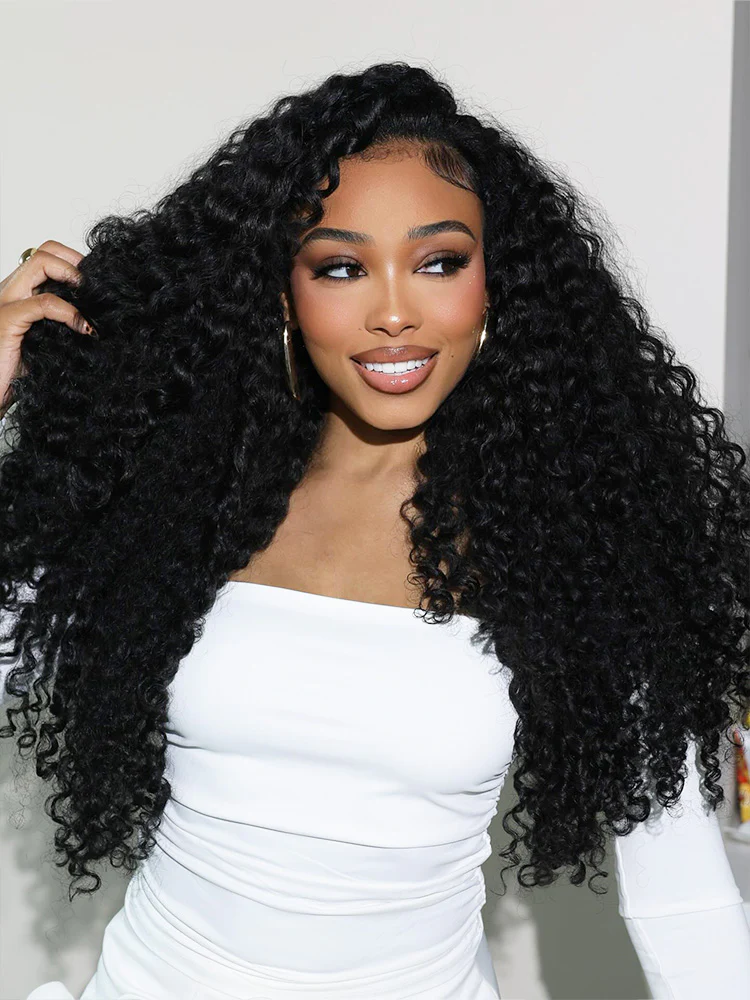 CurlyMe Pre Bleached Knots Burmese Curly Hair 13x6 Pre-Cut HD Lace Frontal Wig With Elastic Draw-string Wear Go Wig - Image 3