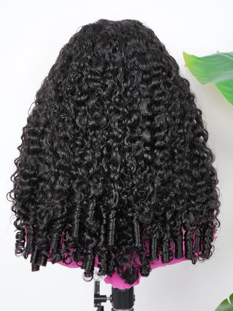 CurlyMe Pre Bleached Knots Burmese Curly Hair 13x6 Pre-Cut HD Lace Frontal Wig With Elastic Draw-string Wear Go Wig - Image 5