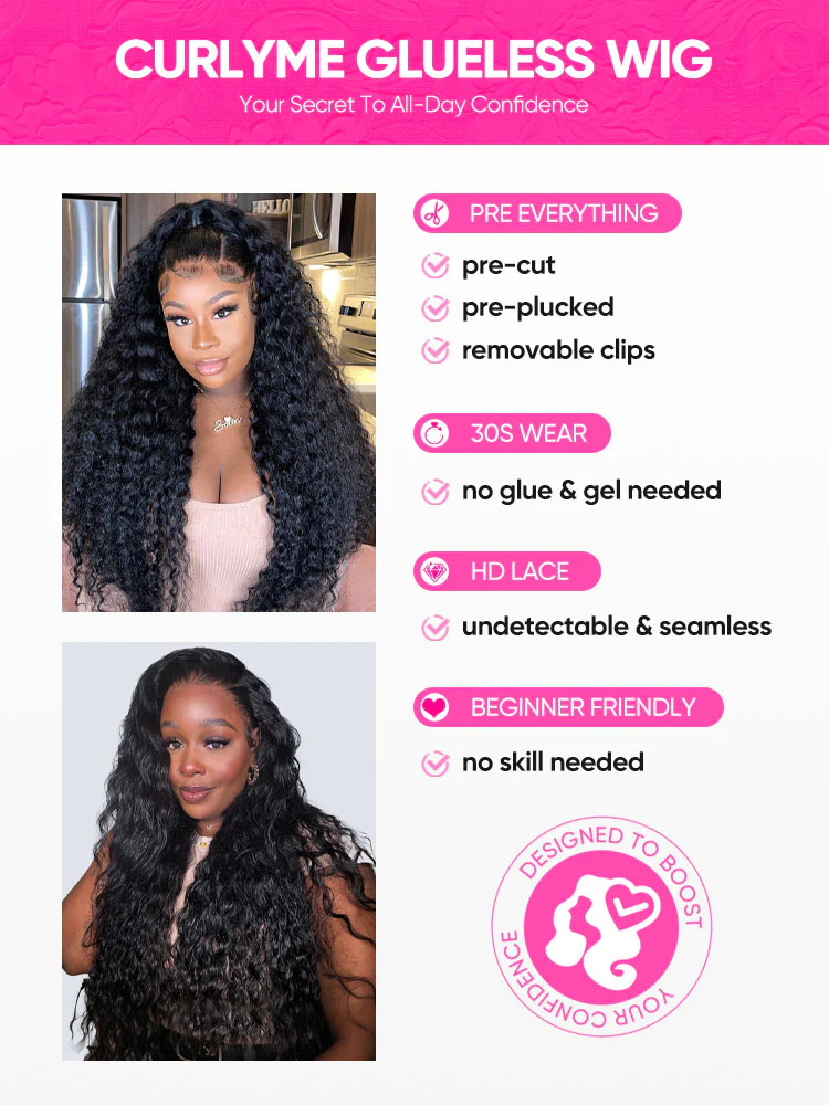 CurlyMe Pre-bleached Deep Wave Wear Go Glueless Wig Pre-cut 7x5 HD Lace Wig Pre-plucked - Image 9