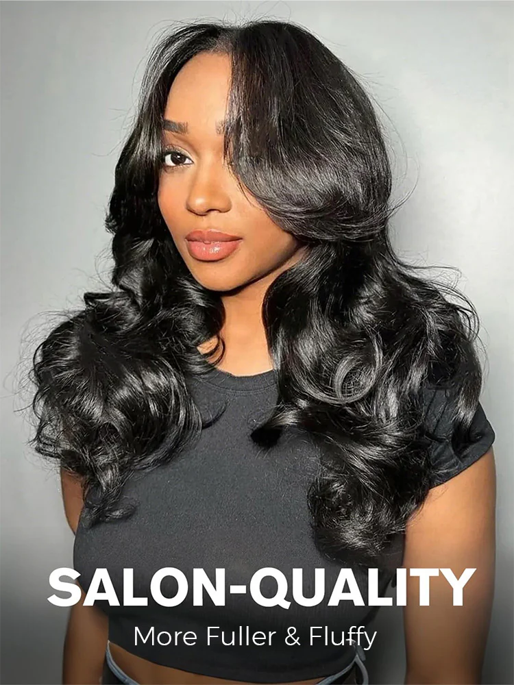 CurlyMe Layered Cut Pre-Bleached Body Wave Pre-Cut HD Lace Wear Go Glueless Wigs - Image 3