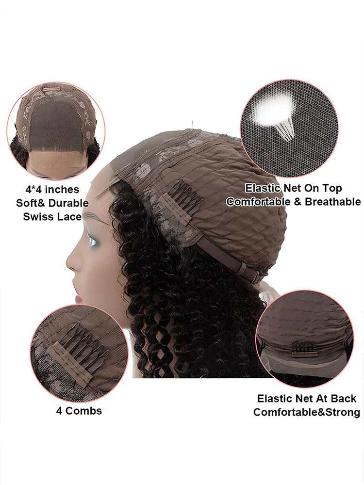 CurlyMe Loose Deep Wave Hair Gorgeous 4x4 Lace Closure Wig Pre Plucked Natural Color Curly Hair - Image 2